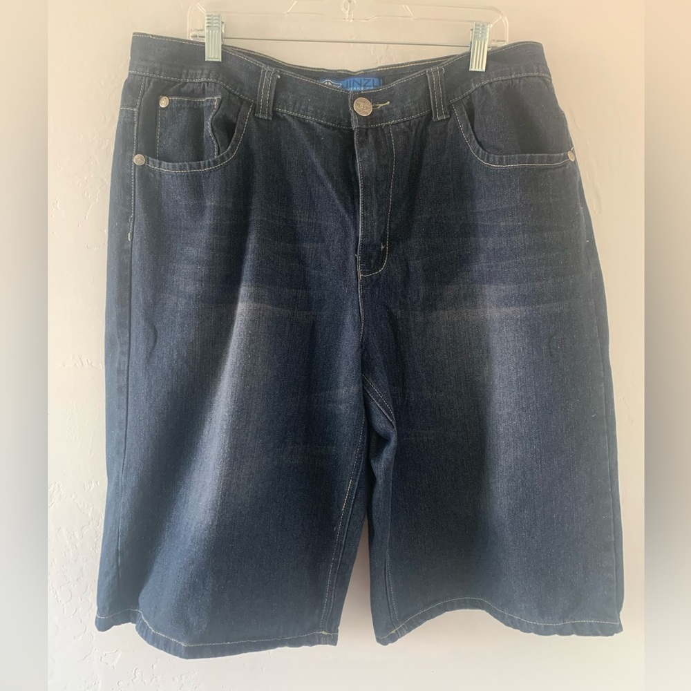JINZU JEANS Shorts Men Baggy Blue Jean Denim Embroidered Pockets Size 38